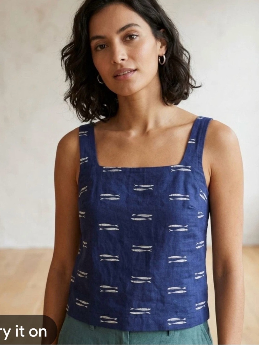 a new day Navy Square-Neck Printed Tank Top